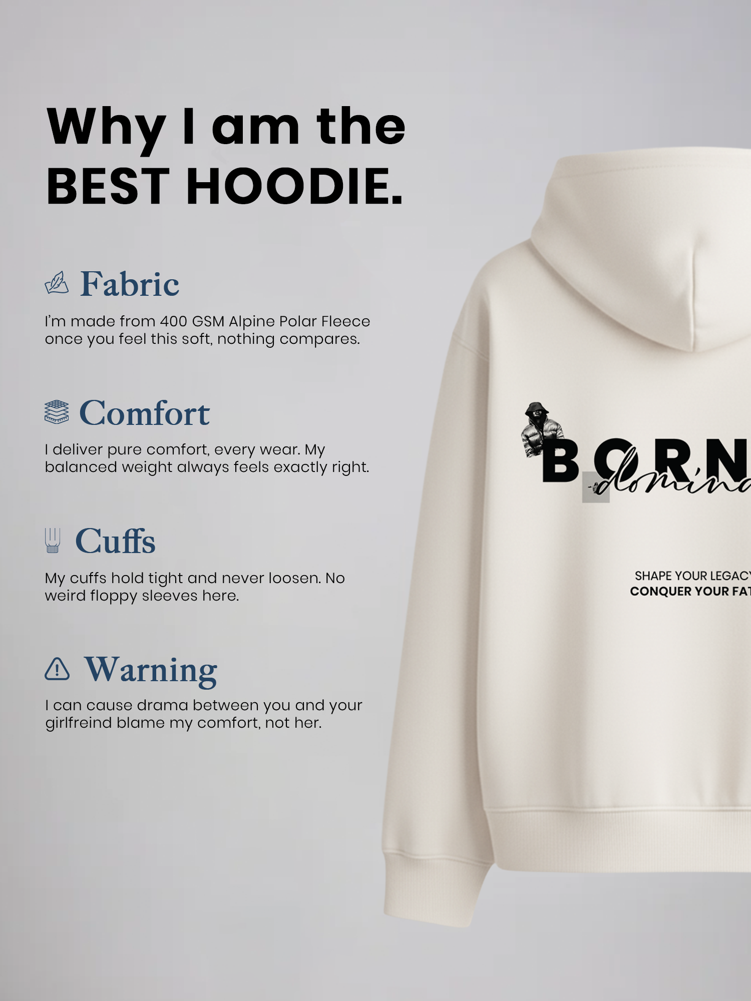 The Fate Unisex Off White Oversized Fit Fleece Hoodie