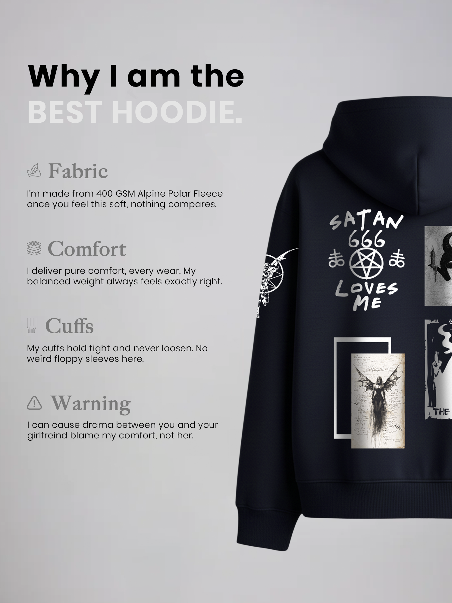 The 666 Club Men's Navy Blue Oversized Fit Fleece Hoodie