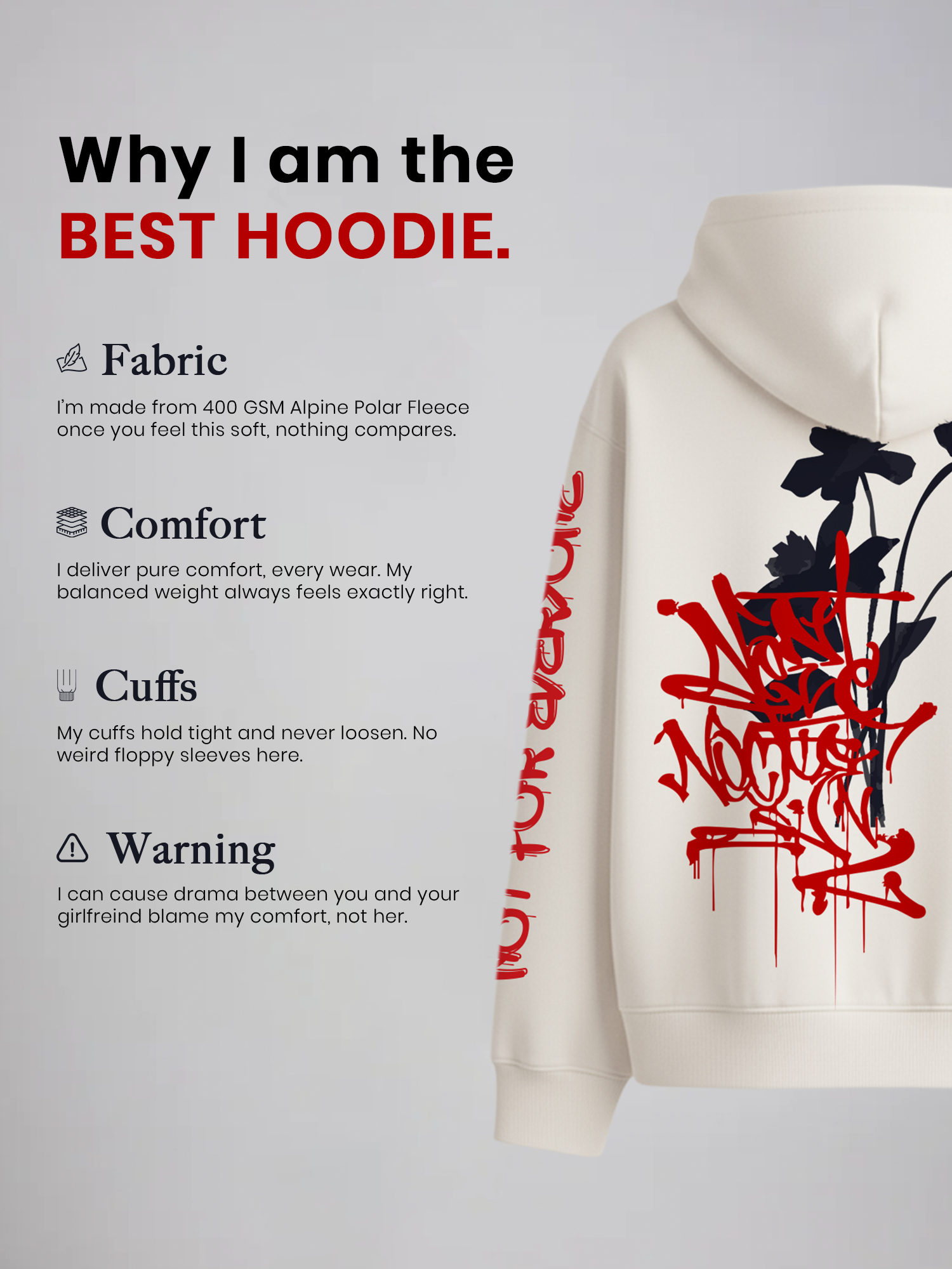 Eternal Bloom Unisex Off White Oversized Fit Fleece Hoodie