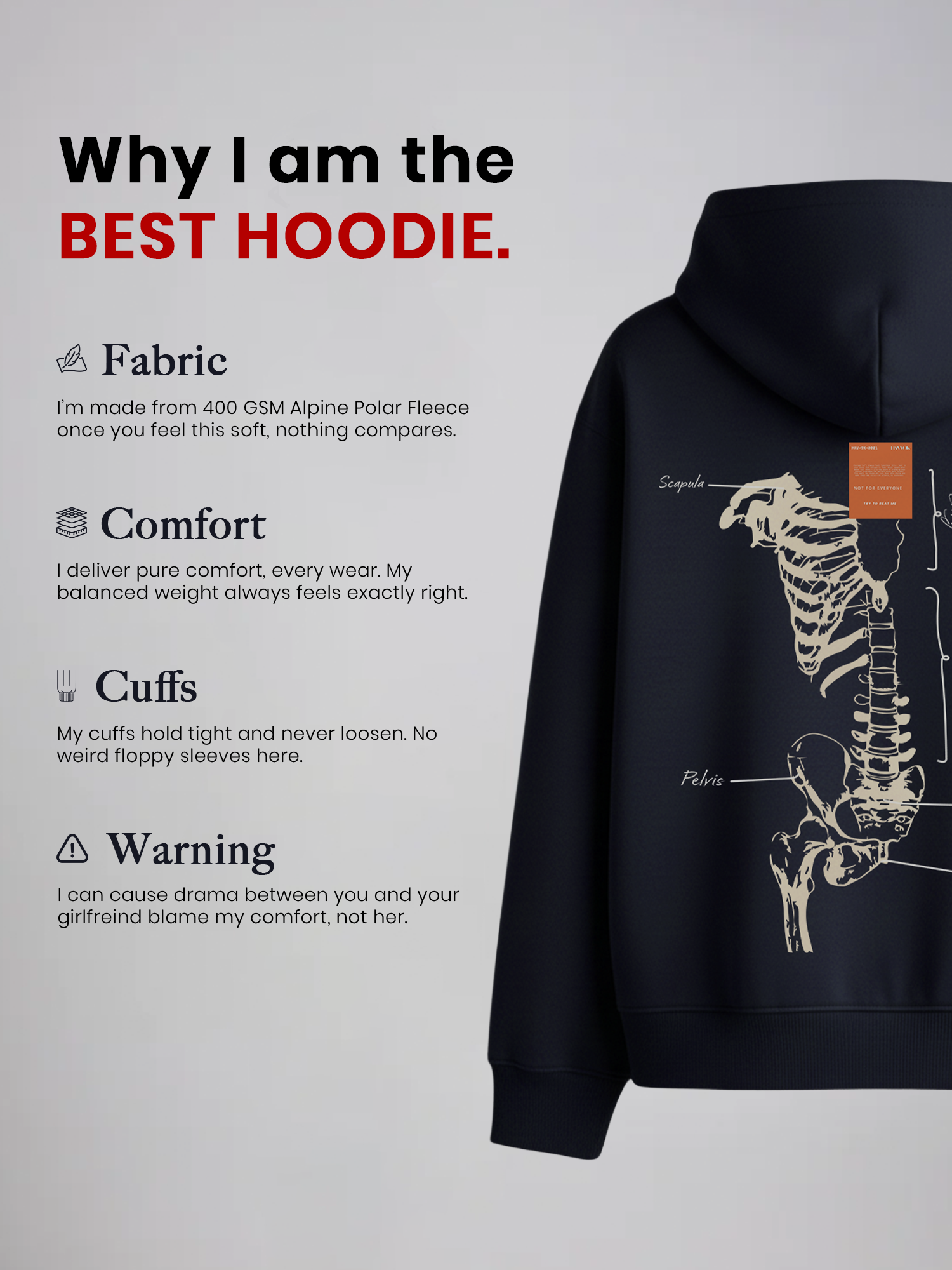The Frame Unisex Navy Blue Oversized Fit Fleece Hoodie