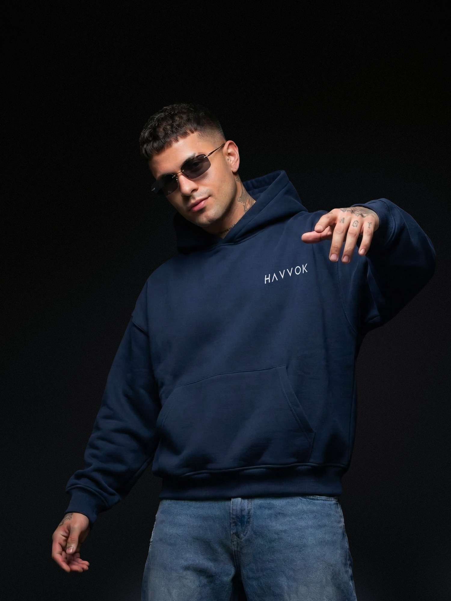 Classic Navy Blue Oversized Fit Fleece Hoodie