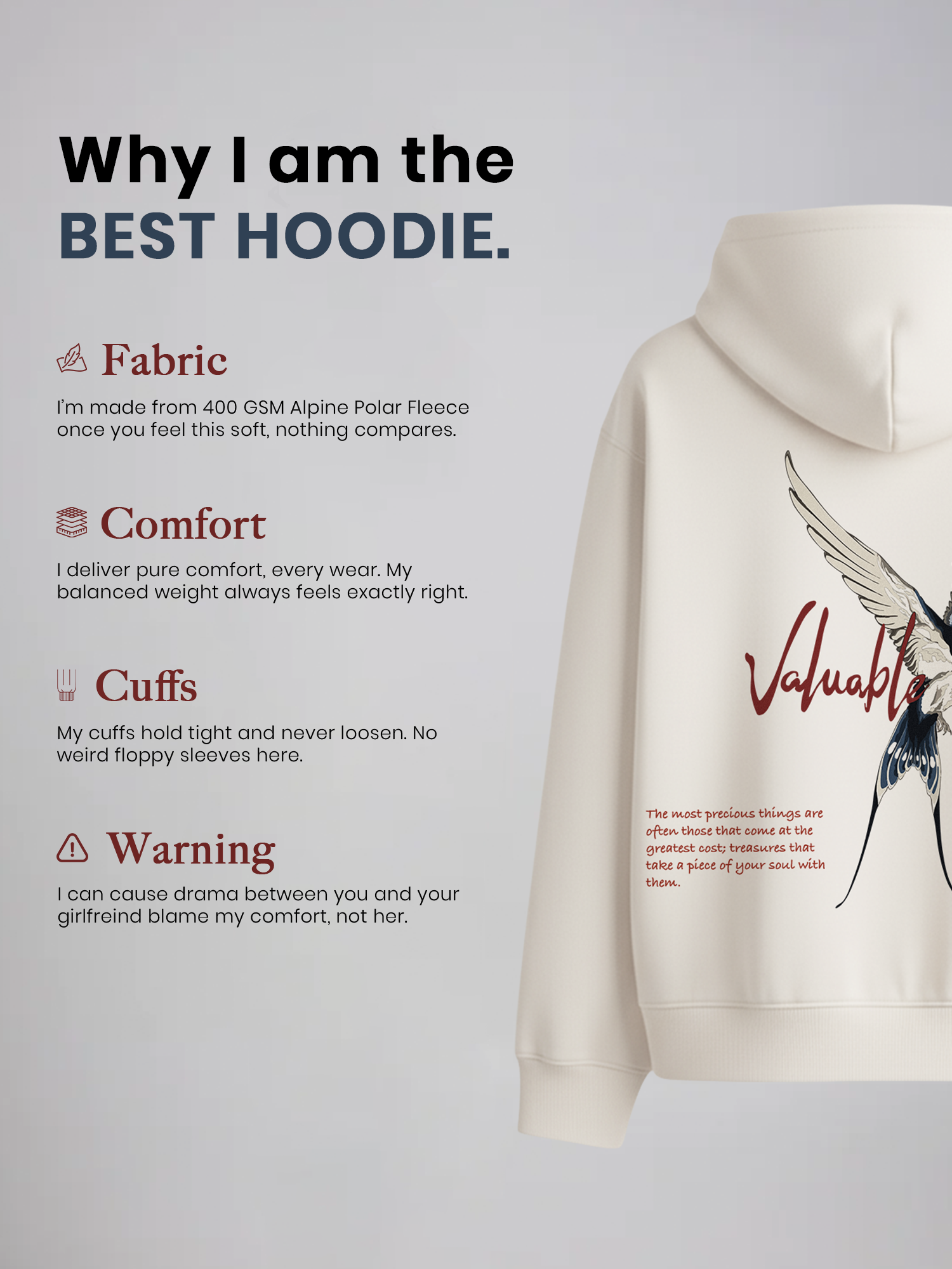 Urban Flight Unisex Off White Oversized Fit Fleece Hoodie