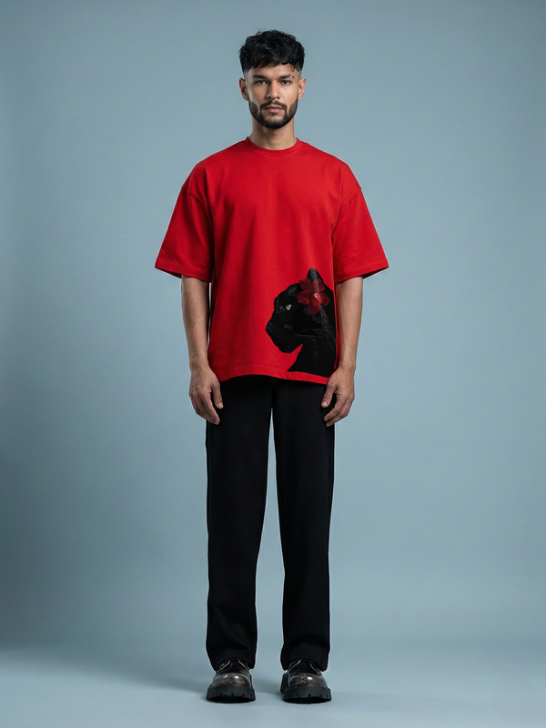 Black Panther Unisex Red Oversized T-Shirt