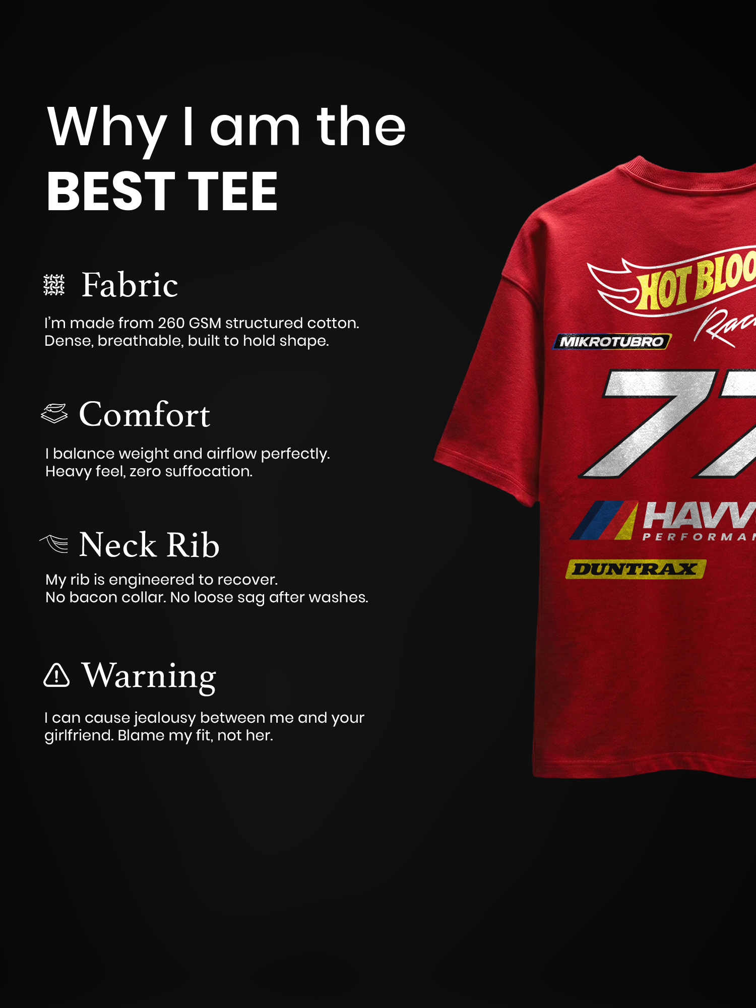 The Havvok Racing Unisex Red Oversized T-Shirt