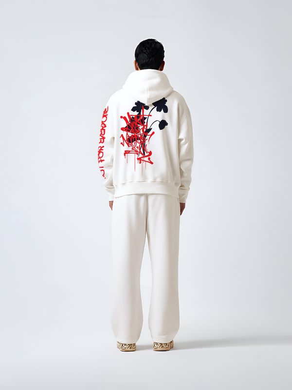 Eternal Bloom Unisex Off White Oversized Fit Fleece Hoodie