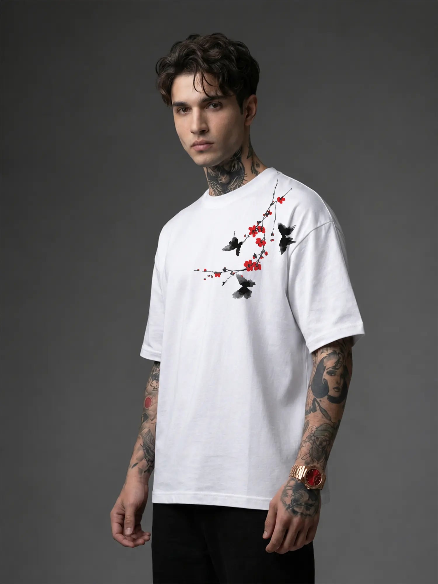 The Elysian Bloom Unisex White Oversized T-Shirt