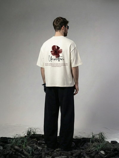 Red Hibiscus Unisex Off-White Oversized T-Shirt