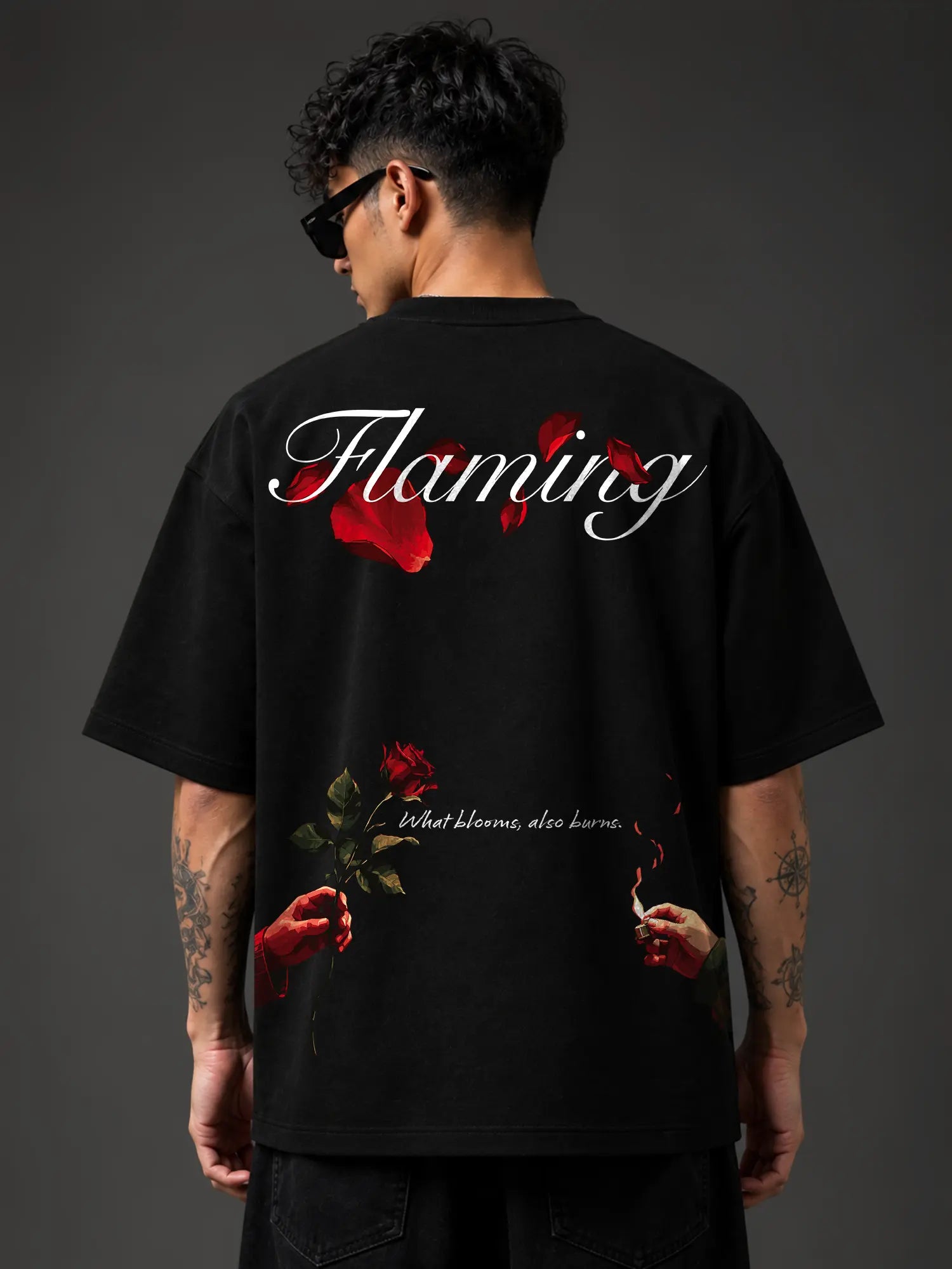Flaming Unisex Black Oversized T-Shirt
