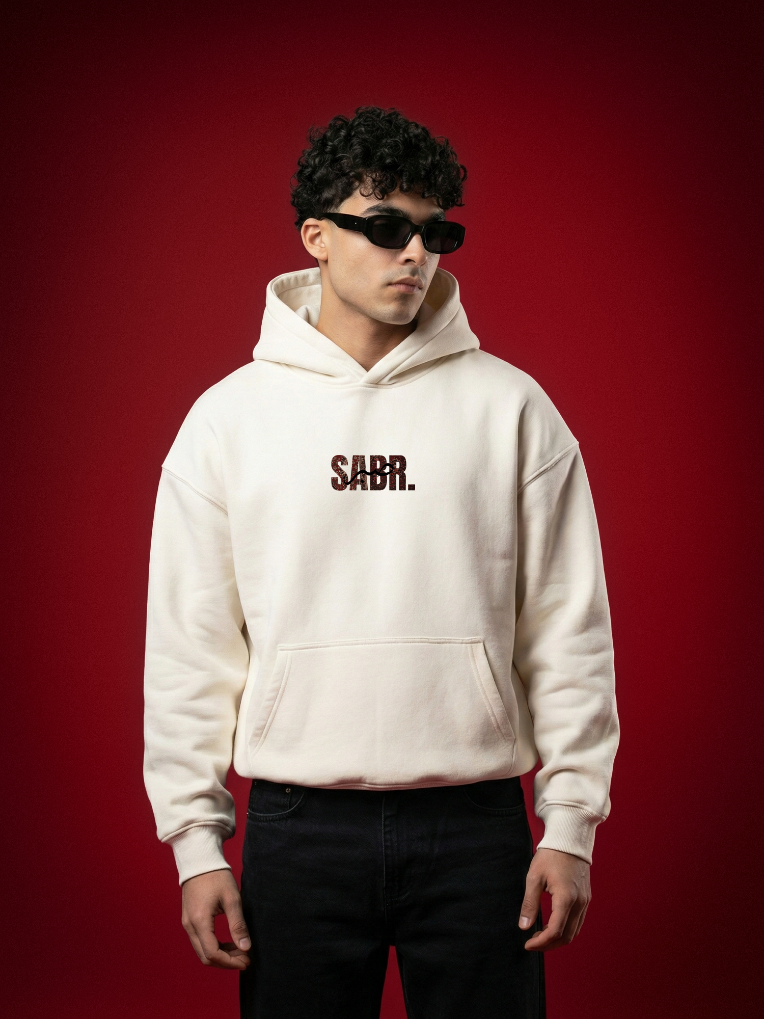 The Sabr Unisex Off White Oversized Fit Fleece Hoodie