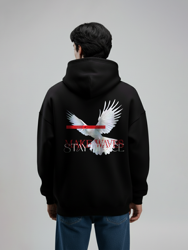 Celestial Flight Unisex Black Oversized Fit Fleece Hoodie