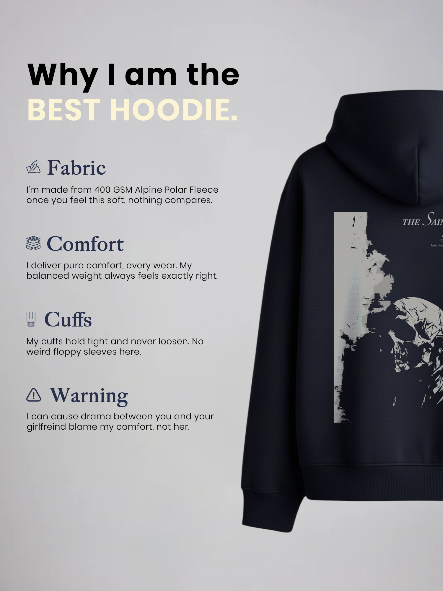 The Ruin Unisex Navy Blue Oversized Fit Fleece Hoodie