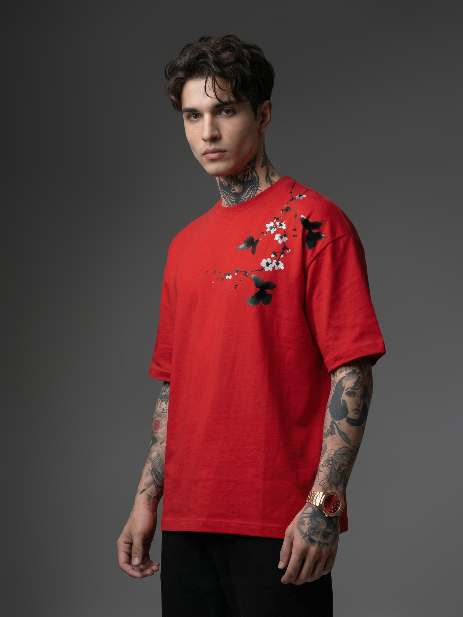 The Elysian Bloom Unisex Red Oversized T-Shirt