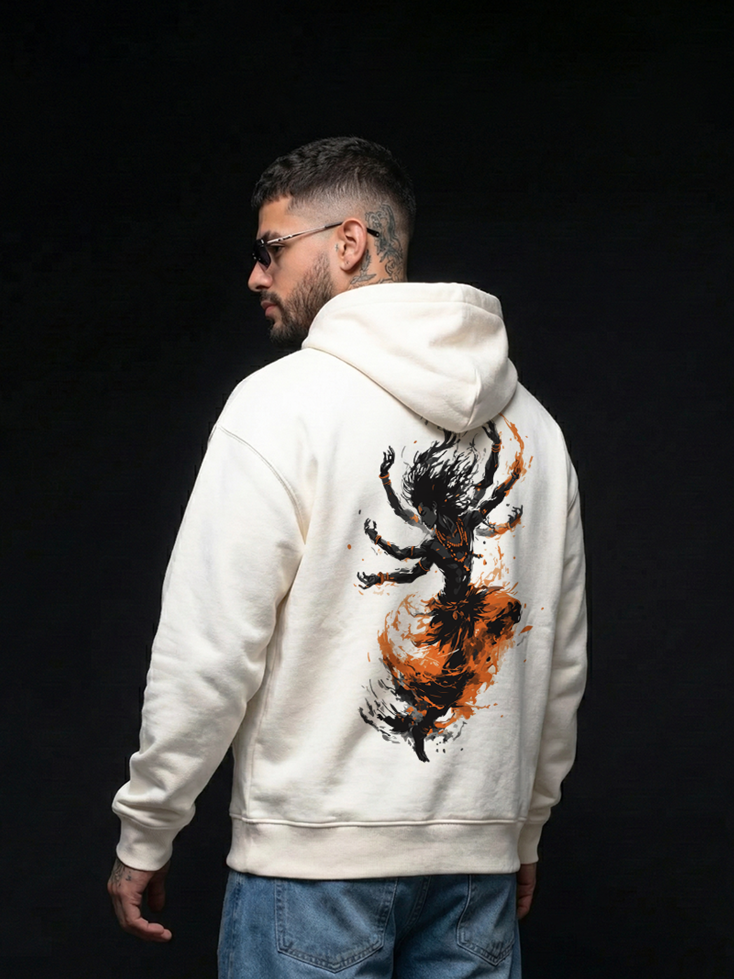 Divine Fury Unisex Off White Oversized Fit Fleece Hoodie