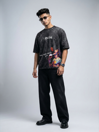 Broken Pour Unisex Black Acid Wash Tshirt
