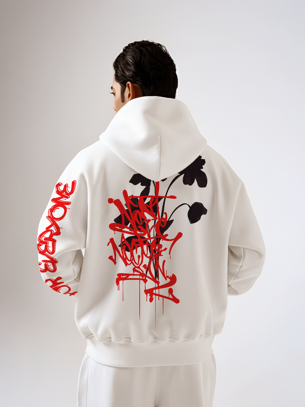 Eternal Bloom Unisex Off White Oversized Fit Fleece Hoodie