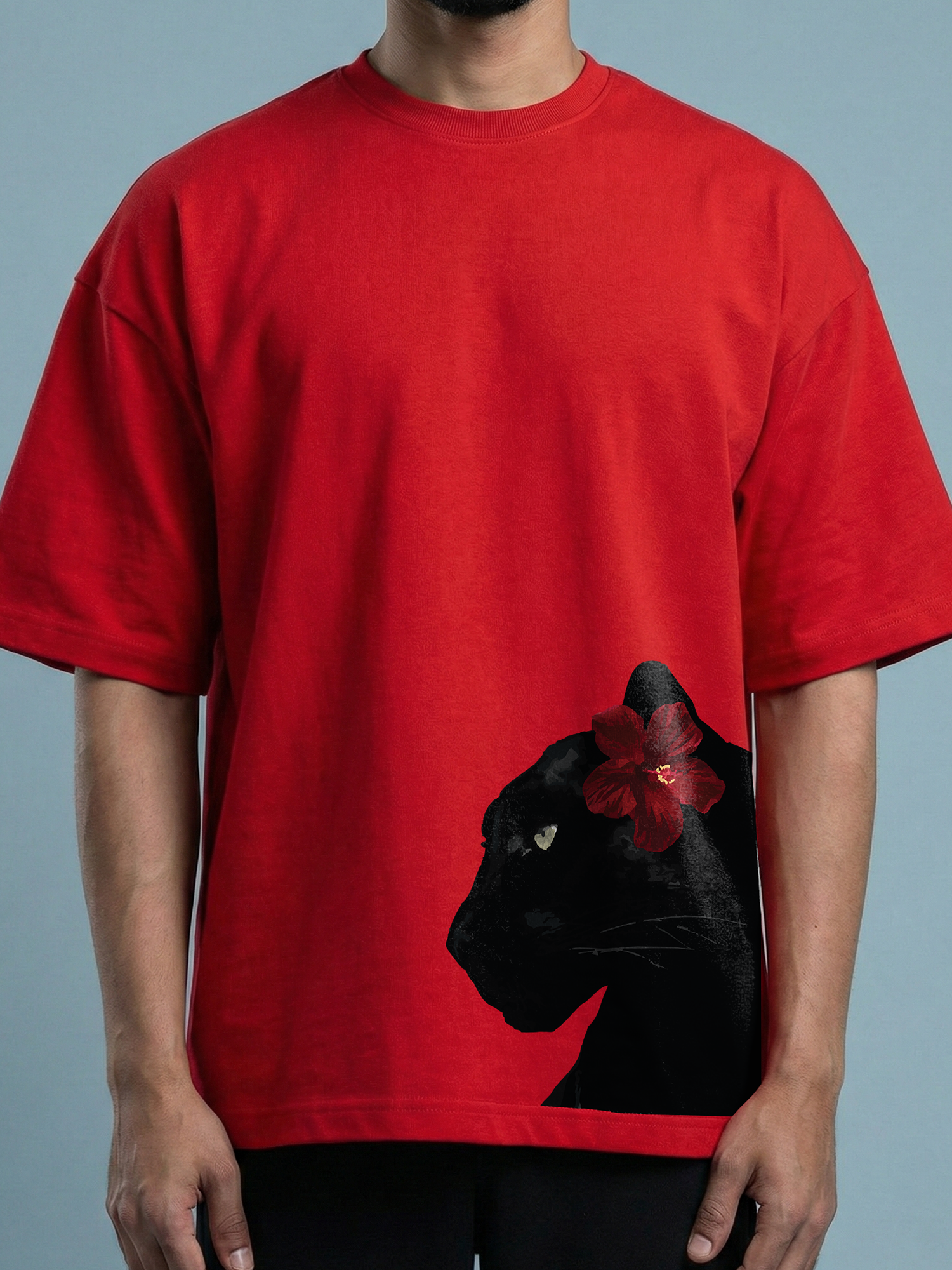 Black Panther Unisex Red Oversized T-Shirt