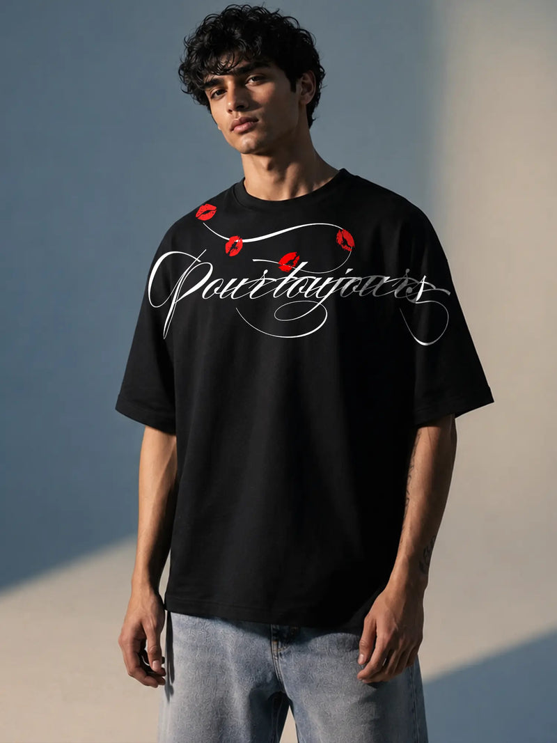 The Kisses Unisex Black Oversized T-Shirt