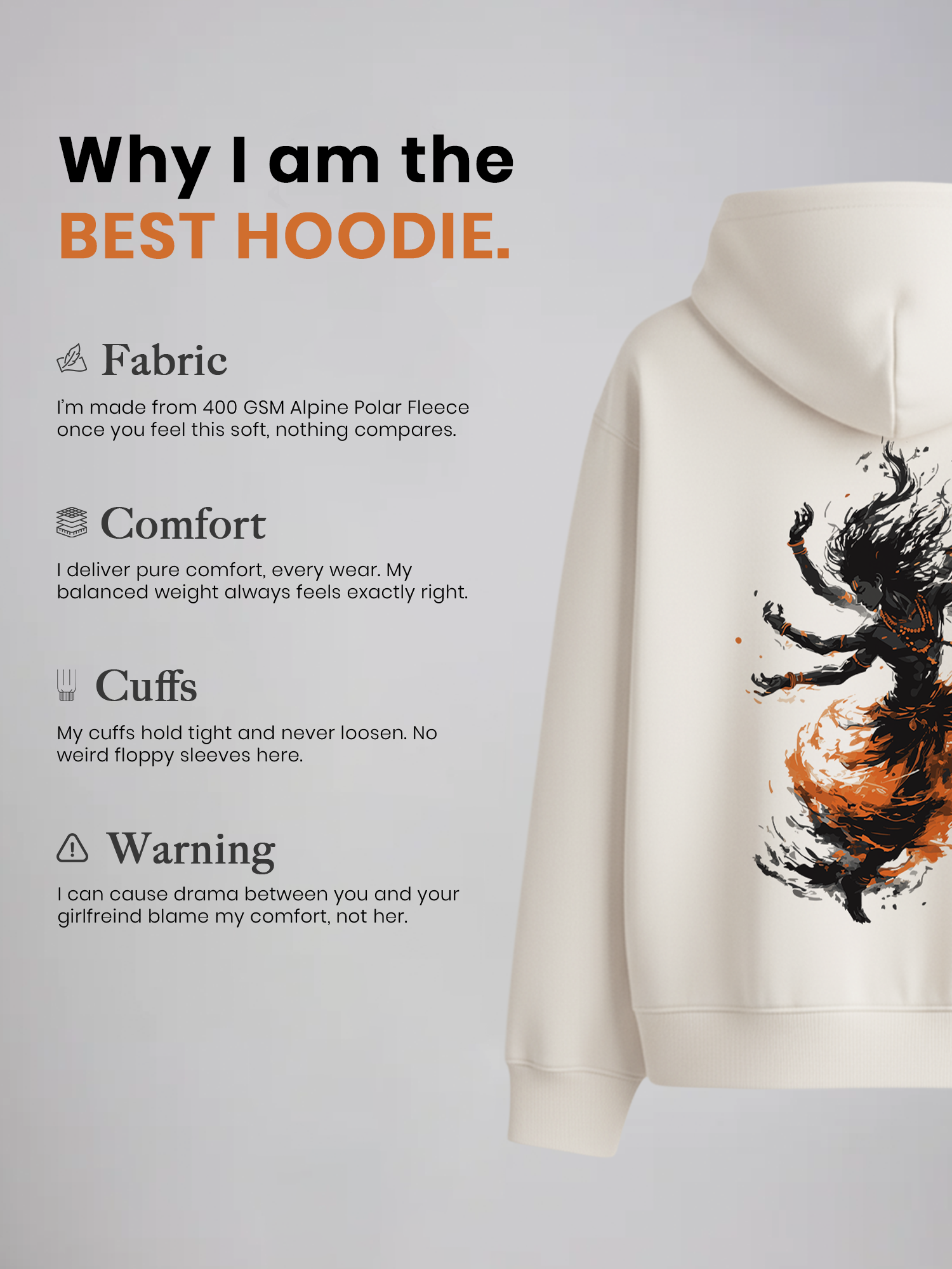 Divine Fury Unisex Off White Oversized Fit Fleece Hoodie