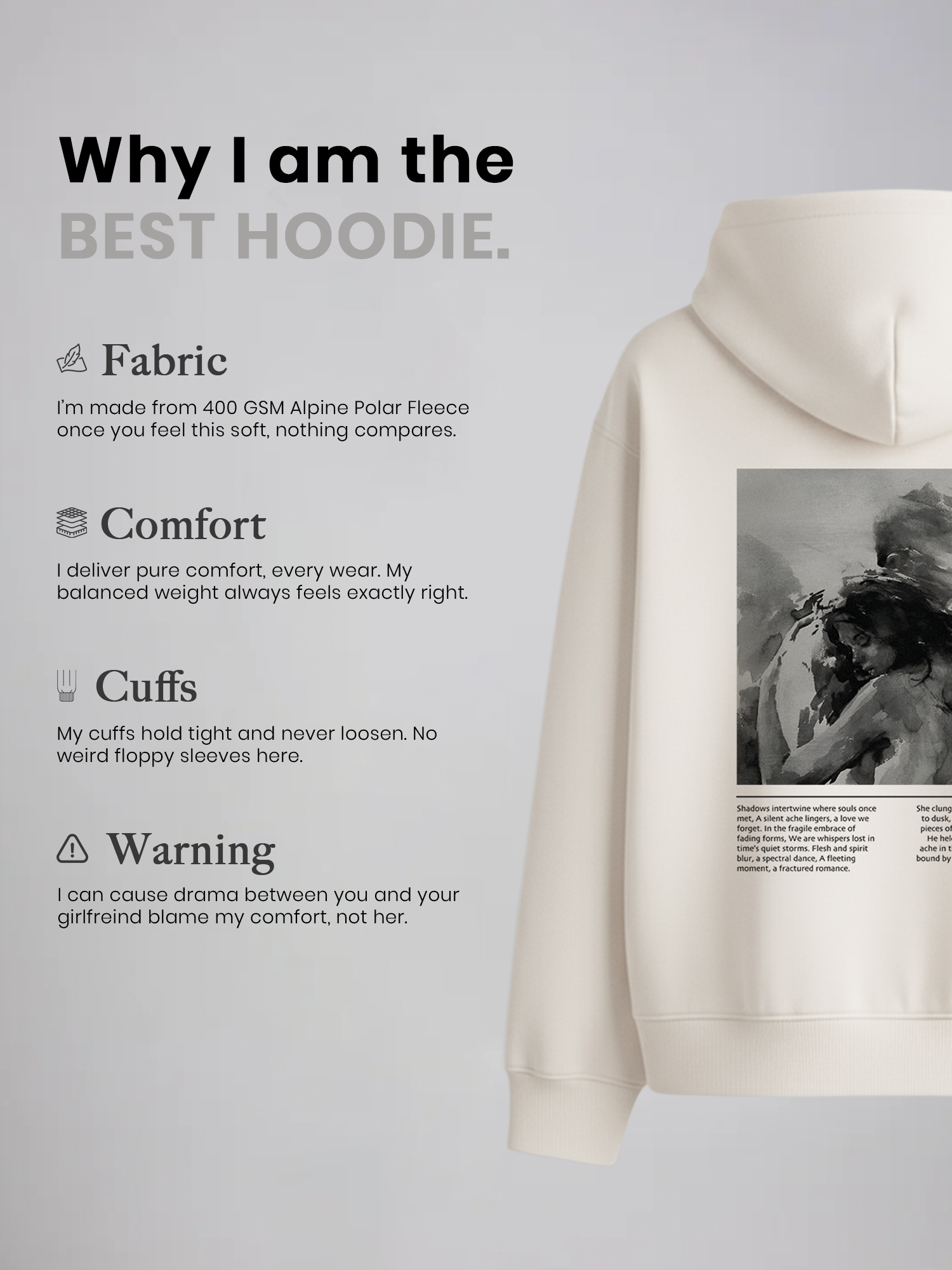 Midnight Whisper Unisex Off White Oversized Fit Fleece Hoodie