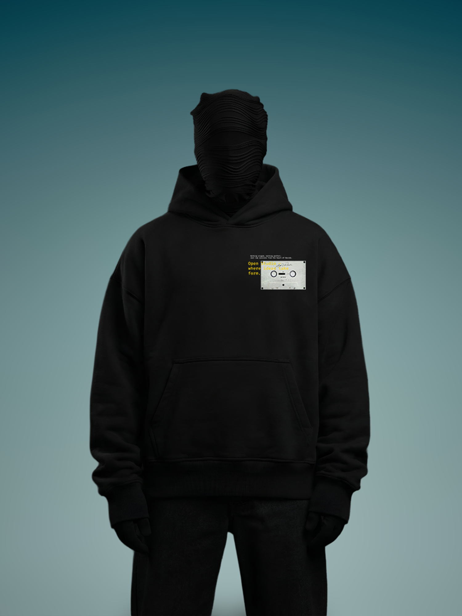 Open Studio Unisex Black Oversized Fit Fleece Hoodie