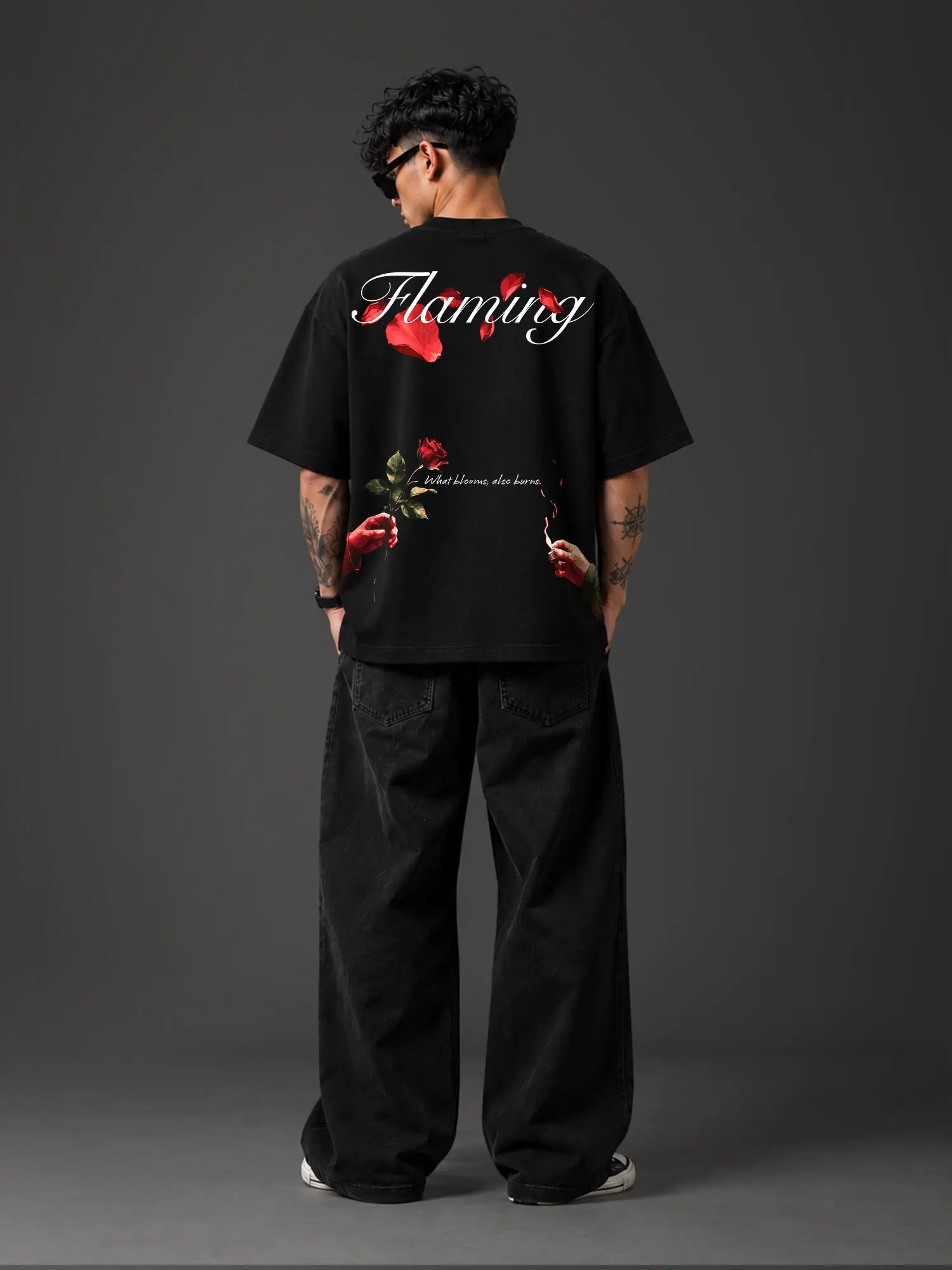 Flaming Unisex Black Oversized T-Shirt