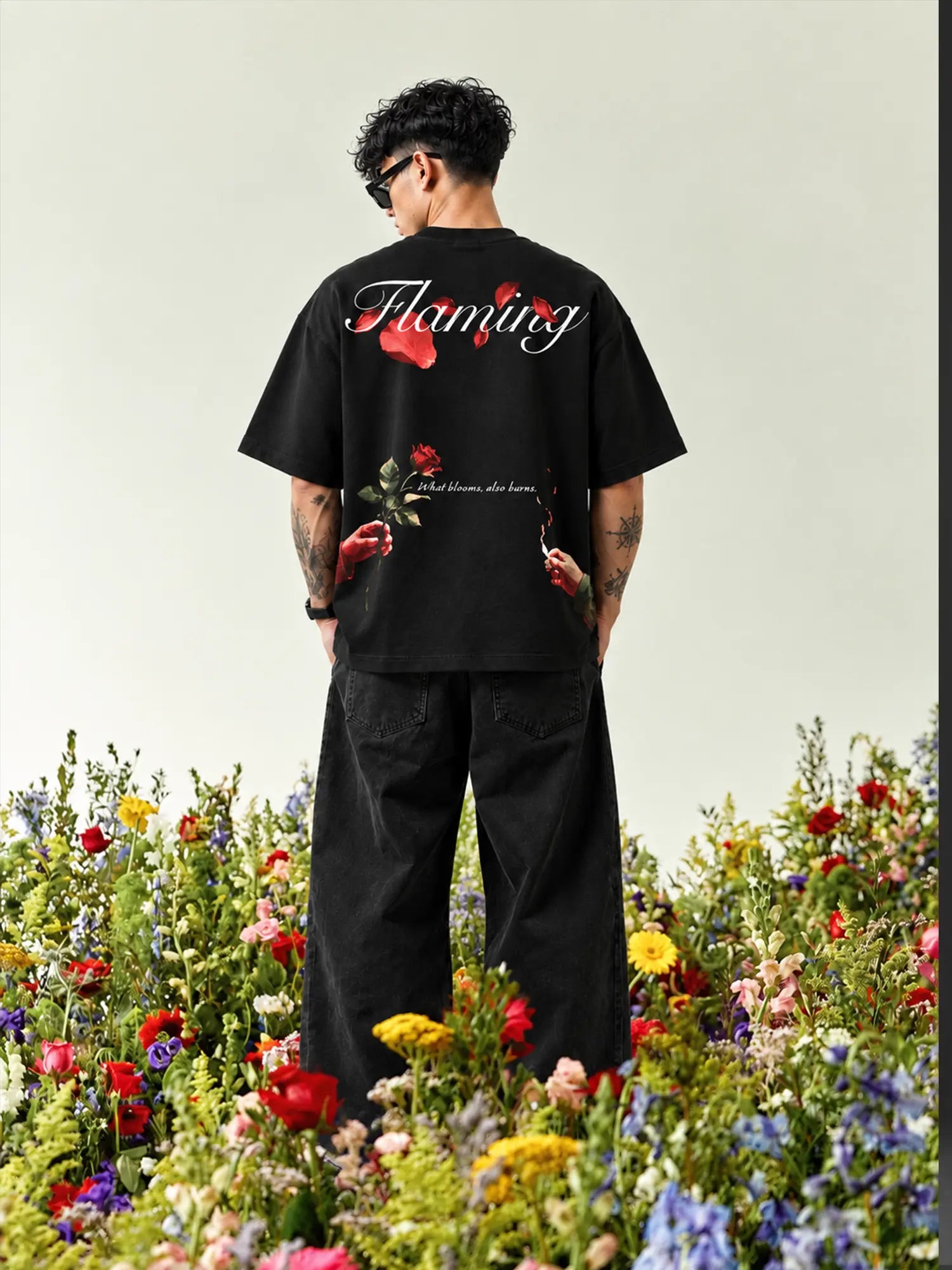Flaming Unisex Black Oversized T-Shirt