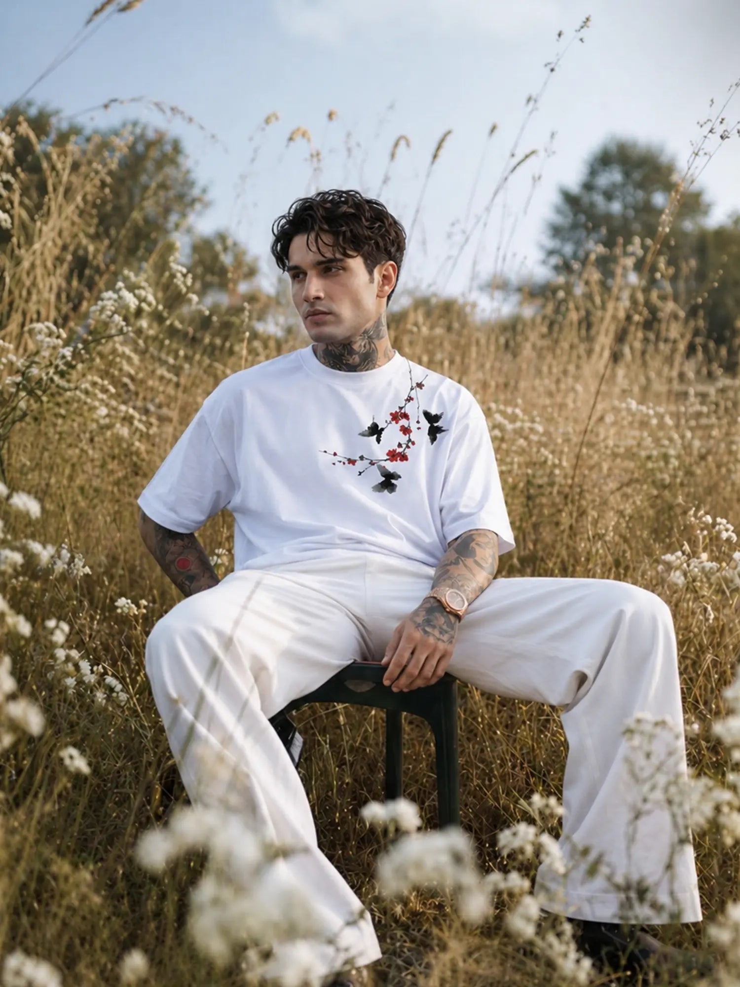 The Elysian Bloom Unisex White Oversized T-Shirt