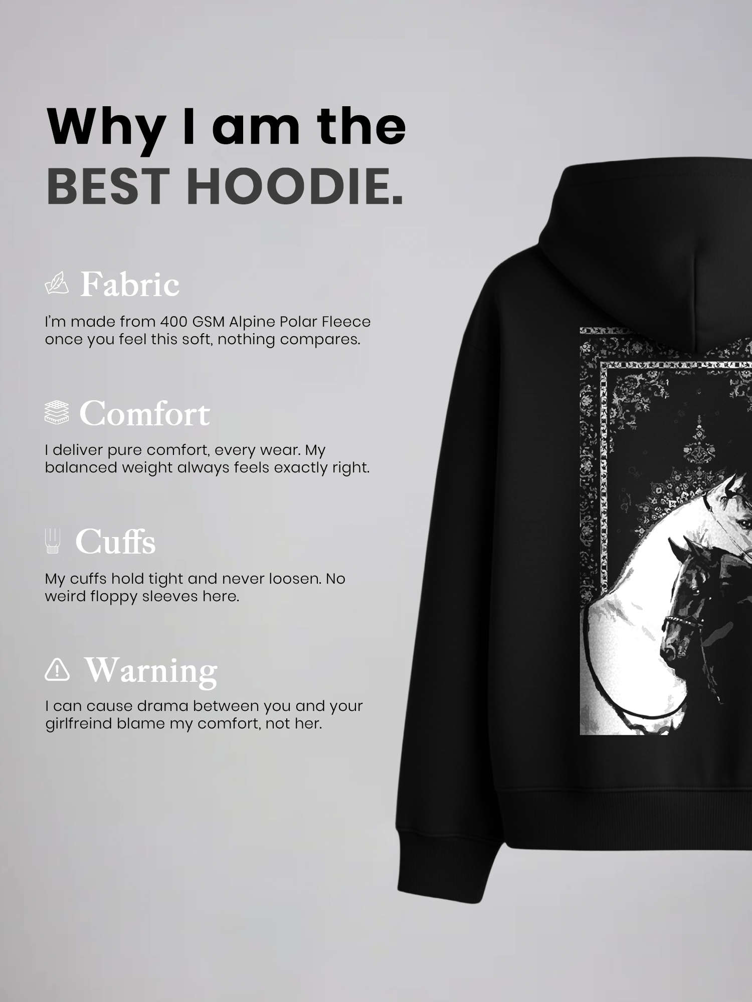 The Duality Unisex Black Oversized Fit Fleece Hoodie