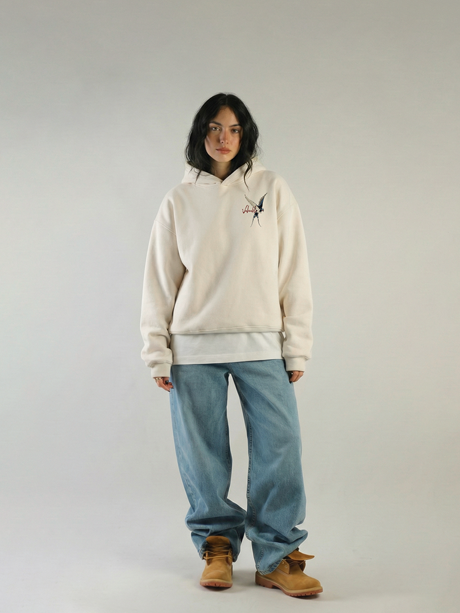 Urban Flight Unisex Off White Oversized Fit Fleece Hoodie