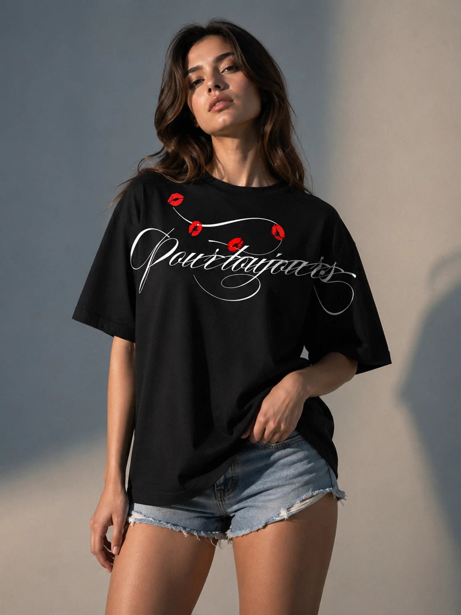 The Kisses Unisex Black Oversized T-Shirt