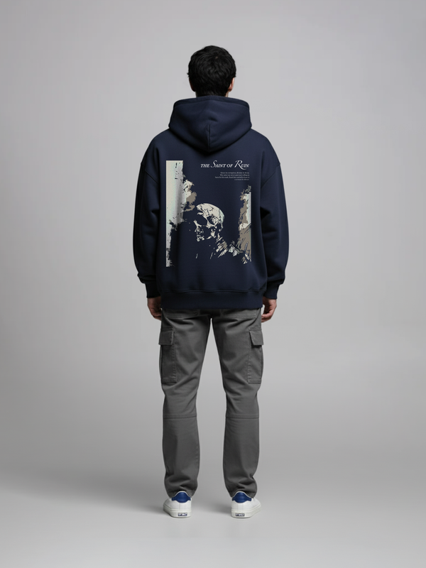 The Ruin Unisex Navy Blue Oversized Fit Fleece Hoodie