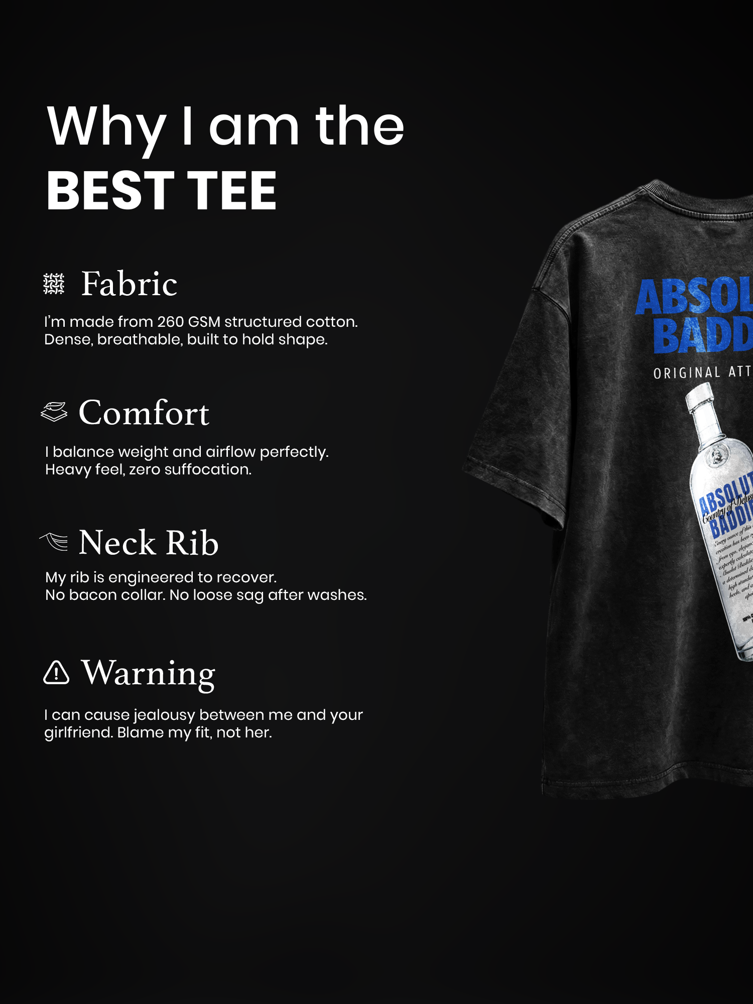 The Absolut Baddie Unisex Black Acid Wash Tshirt
