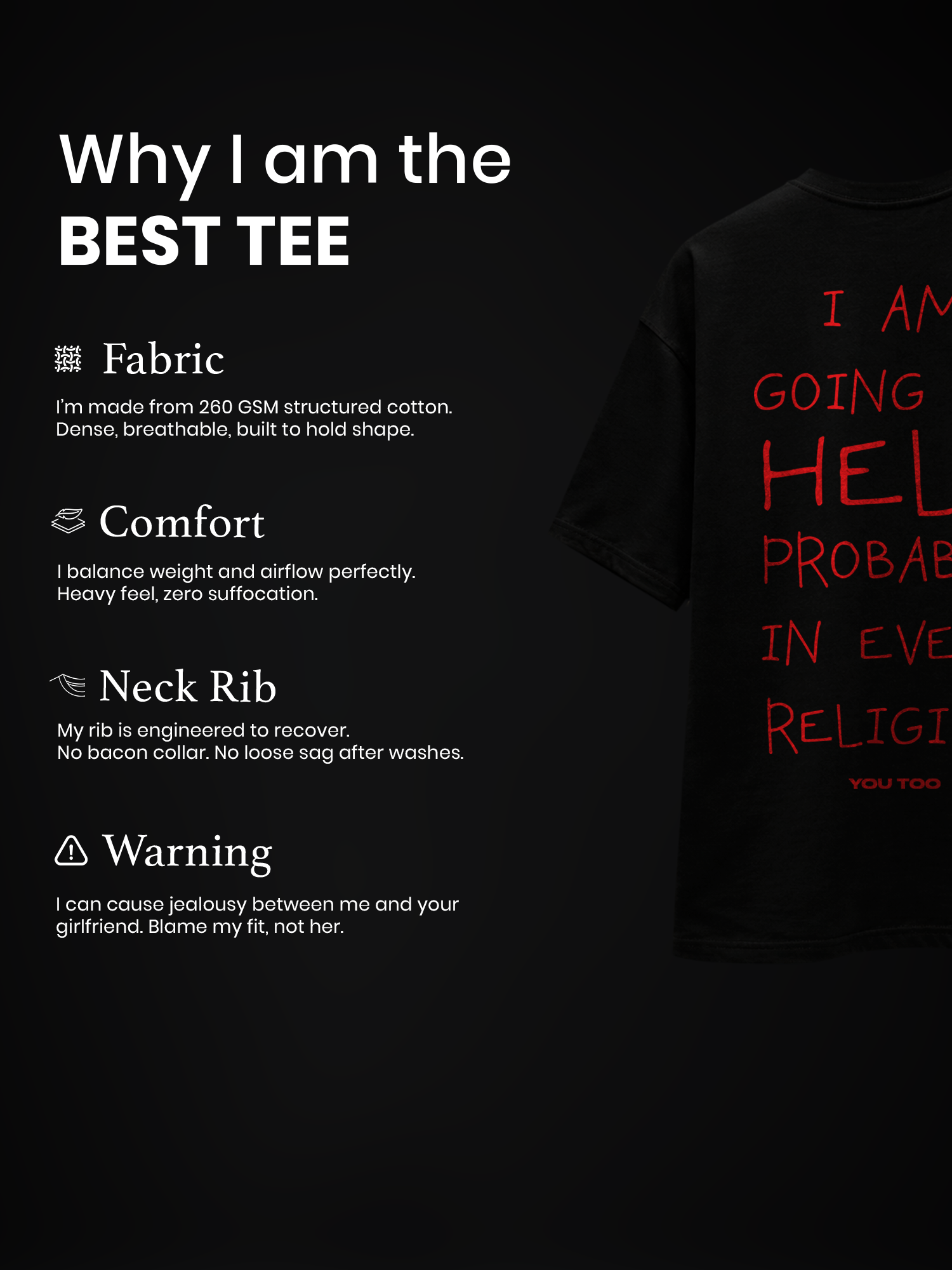 Going To Hell Unisex Black Oversized Tshirt