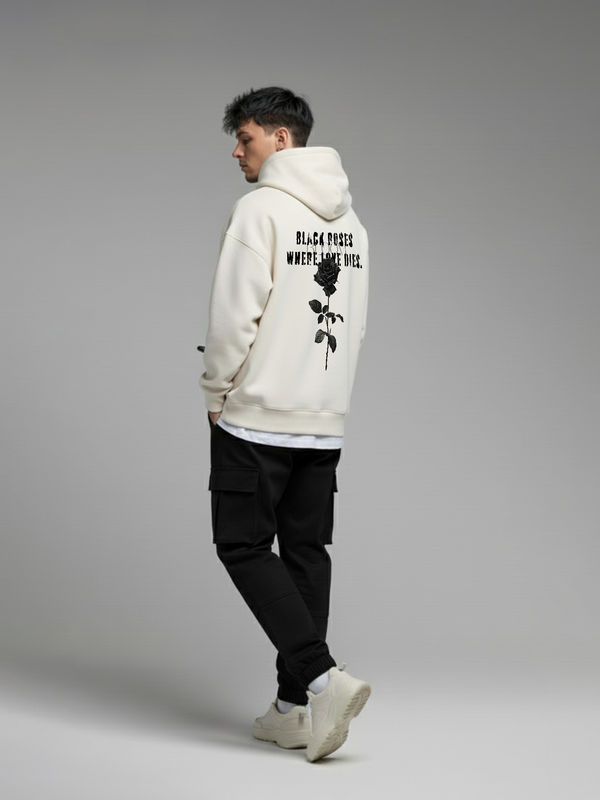 Dark Rose Unisex Off-White Oversized Fit Fleece Hoodie