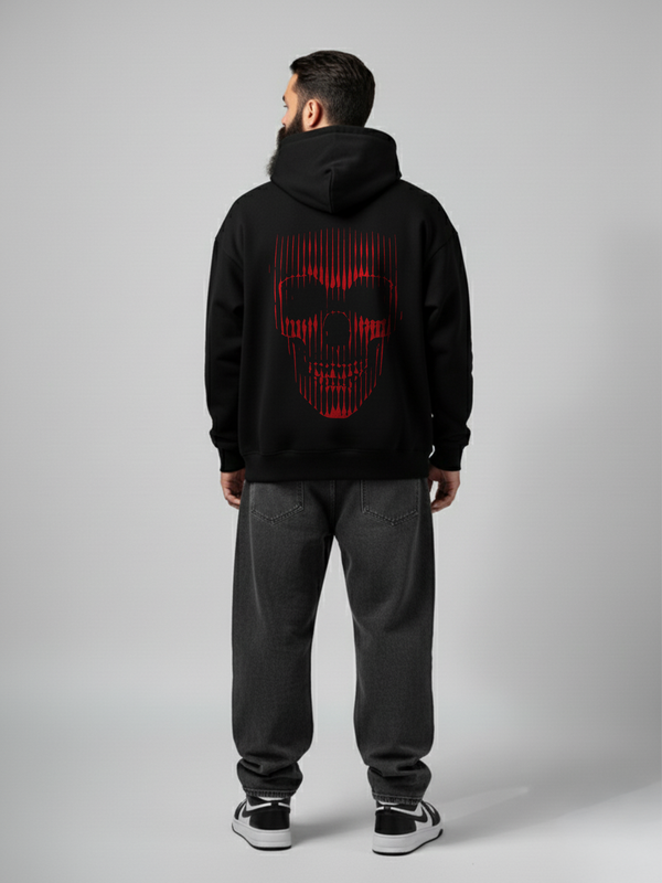 Sinister Skull Men's Black Oversized Fit Fleece Hoodie