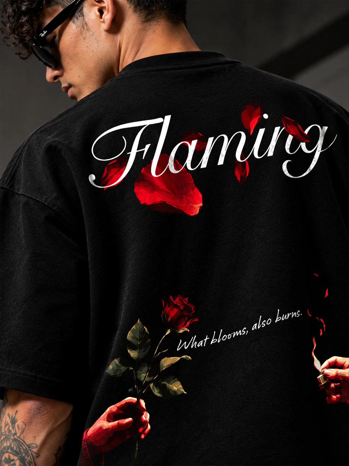Flaming Unisex Black Oversized T-Shirt