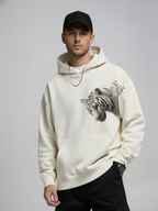 The Mystic Roar Unisex Off White Oversized Fit Fleece Hoodie