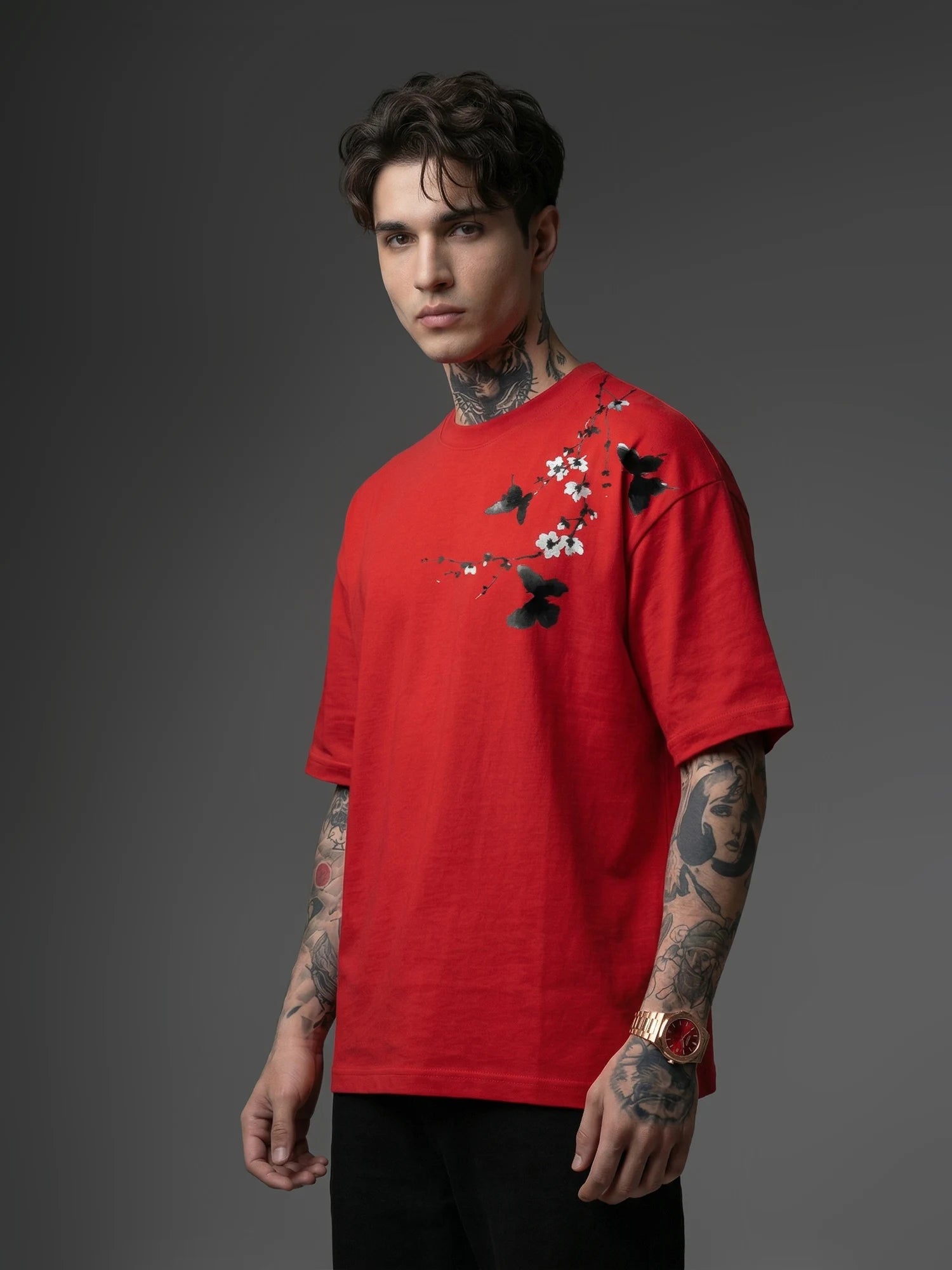 The Elysian Bloom Unisex Red Oversized T-Shirt