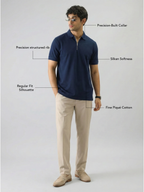 Classic Navy-Blue Unisex Zipper Polo