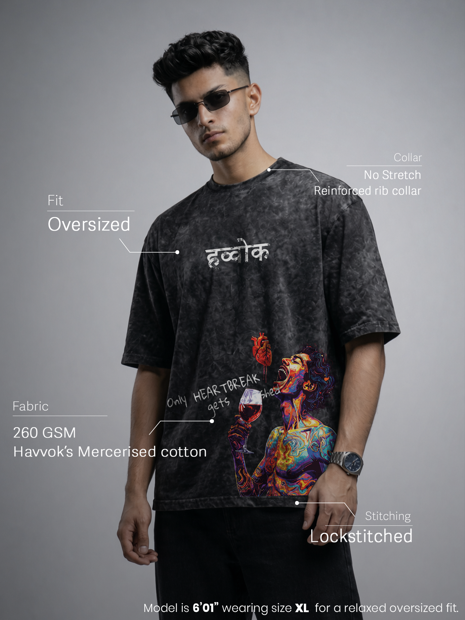 Broken Pour Unisex Black Acid Wash Tshirt