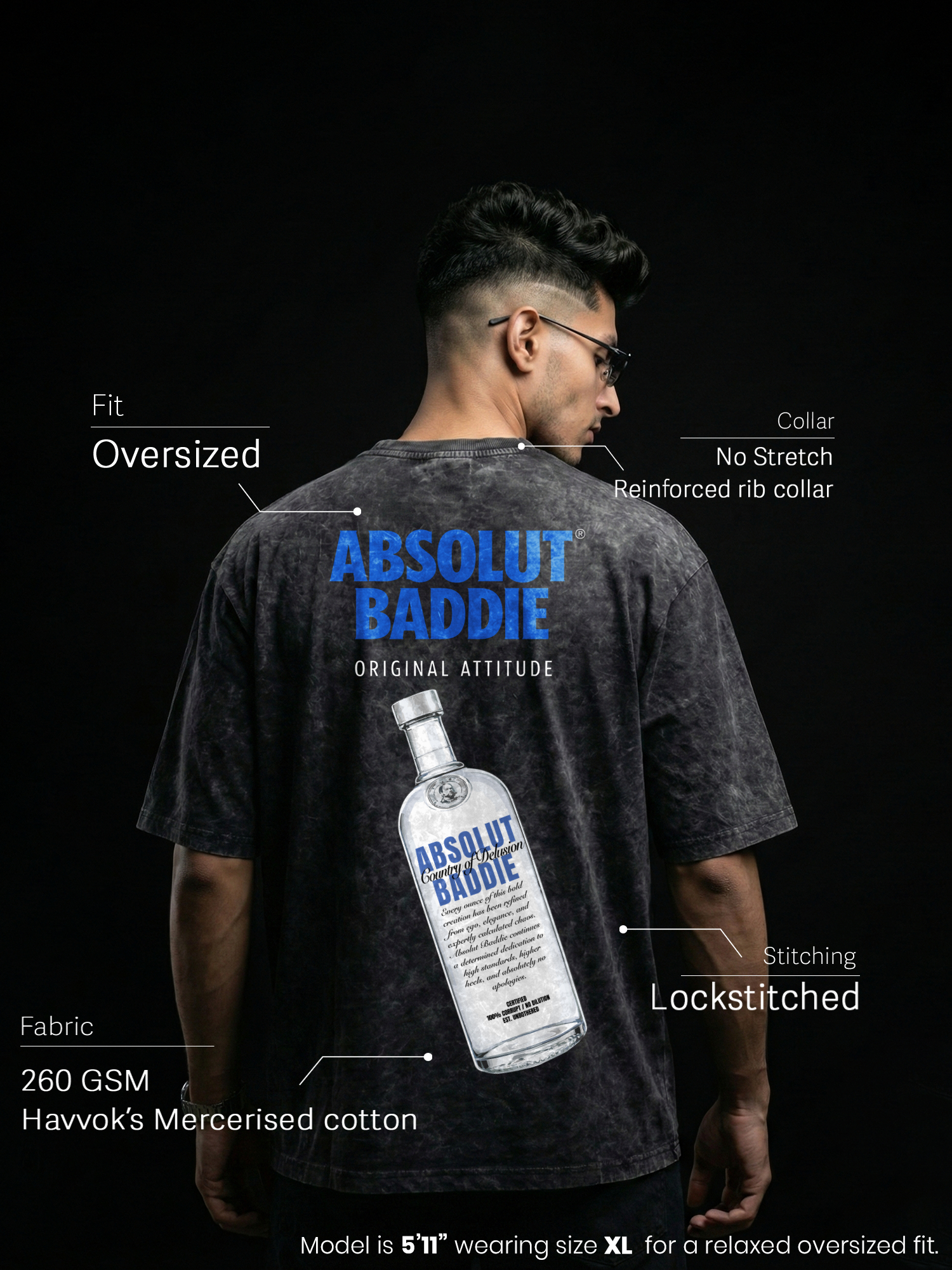 The Absolut Baddie Unisex Black Acid Wash Tshirt