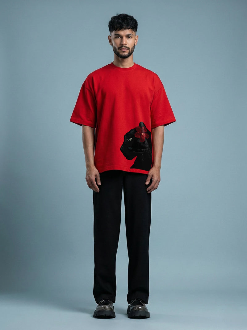 Black Panther Unisex Red Oversized T-Shirt
