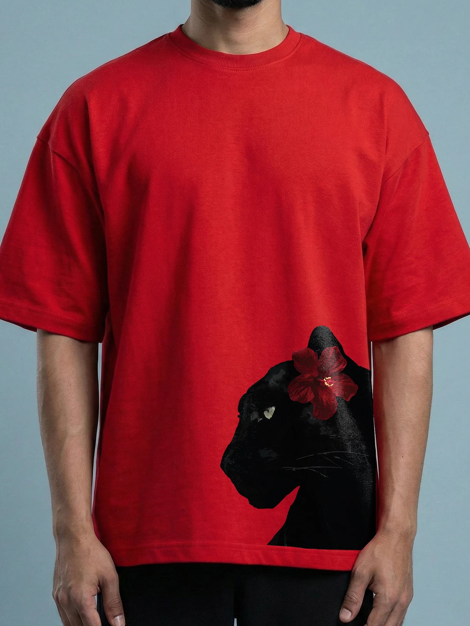 Black Panther Unisex Red Oversized T-Shirt