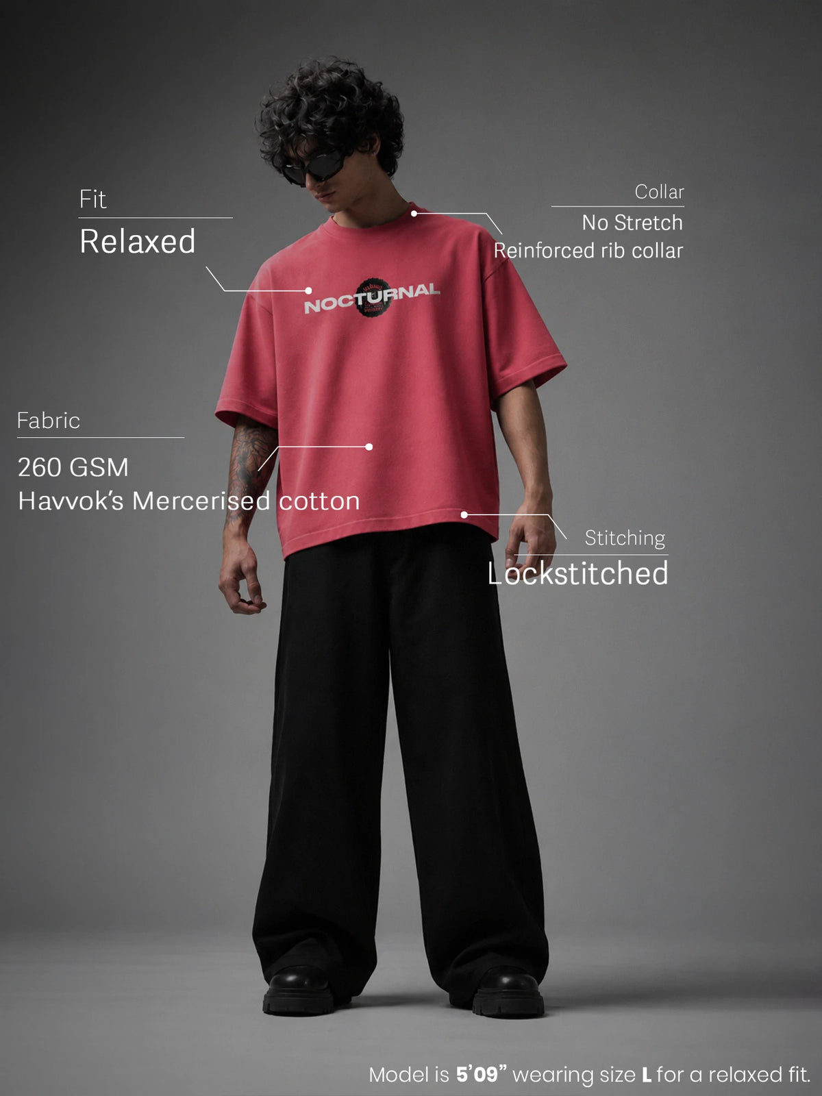 Nocturnal Unisex Pink Oversized T-Shirt